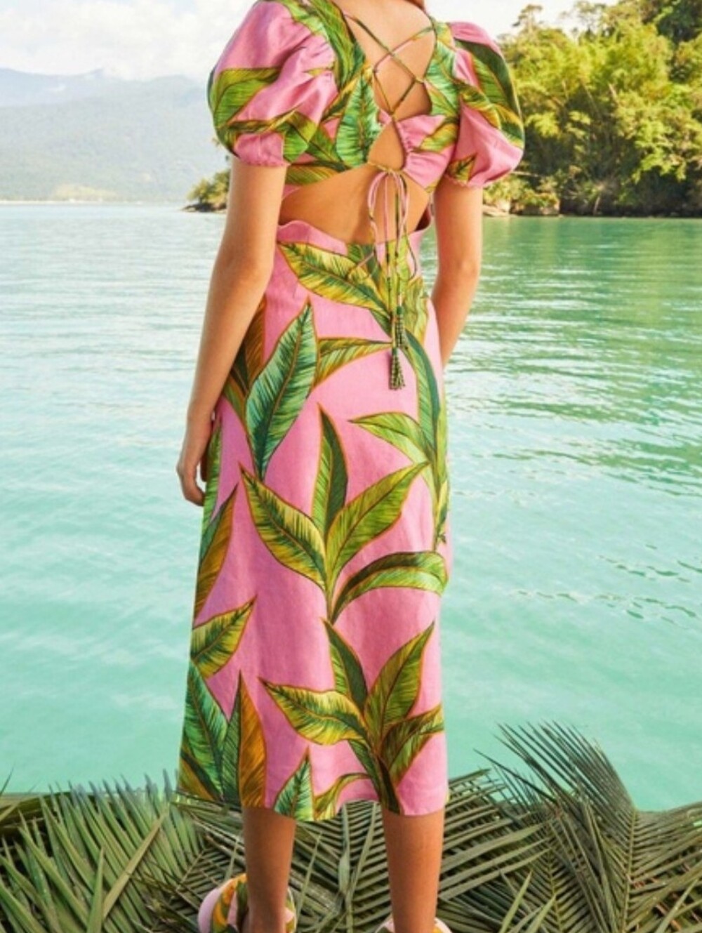 NWT FARM Rio Cross Back Linen Midi Dress - Picture 4 of 8